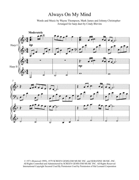 Always On My Mind Arranged For Harp Duet Piano Can Play Too Page 2