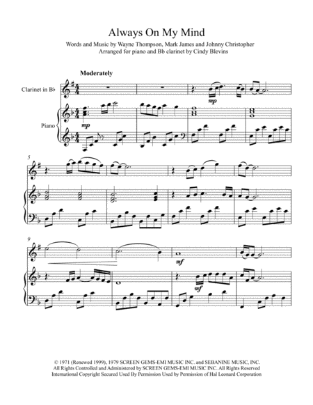 Always On My Mind Arranged For Piano And Bb Clarinet Page 2