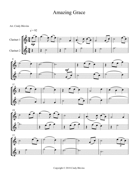 Amazing Grace Arranged For Clarinet Duet Page 2