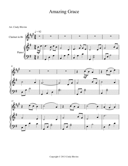 Amazing Grace Arranged For Piano And Bb Clarinet Page 2