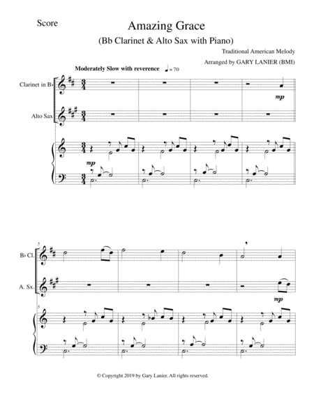 Amazing Grace Bb Clarinet Alto Sax With Piano Score Parts Included Page 2