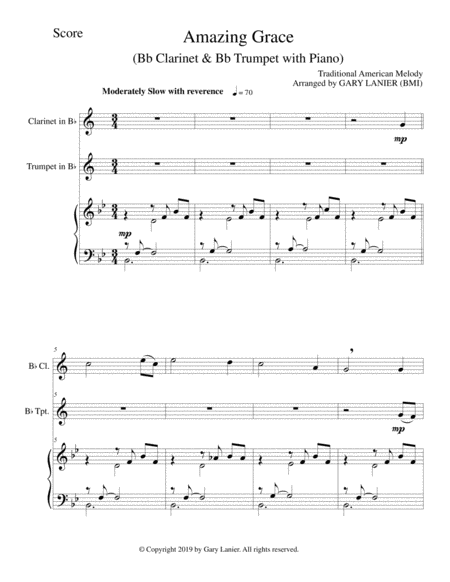 Amazing Grace Bb Clarinet Bb Trumpet With Piano Score Parts Included Page 2
