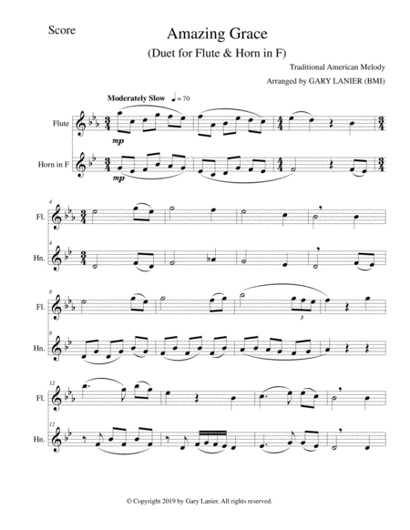 Amazing Grace Duet Flute Horn In F Score Parts Included Page 2