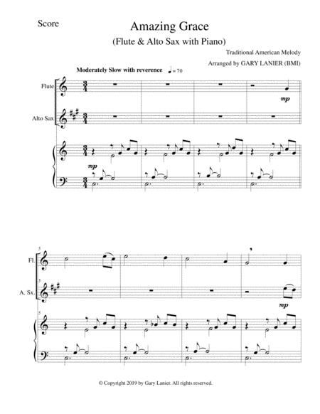 Amazing Grace Flute Alto Sax With Piano Score Parts Included Page 2