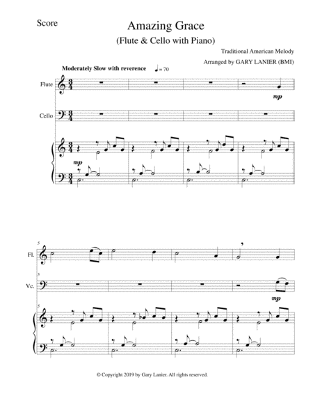 Amazing Grace Flute Cello With Piano Score Parts Included Page 2