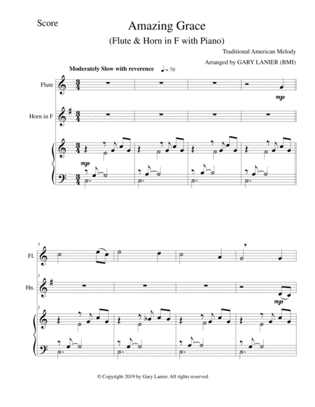 Amazing Grace Flute Horn In F With Piano Score Parts Included Page 2