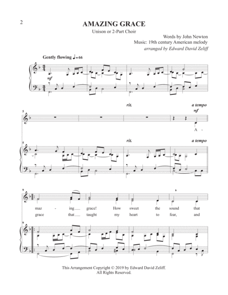 Amazing Grace For Unison Or 2 Part Choir Page 2