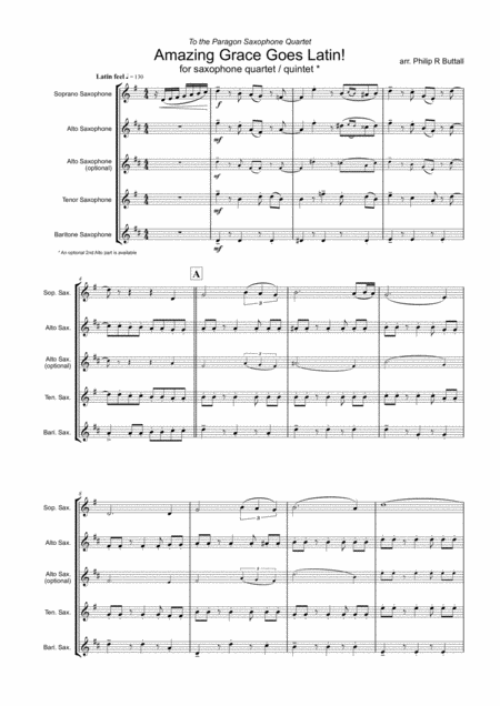 Amazing Grace Goes Latin Saxophone Quartet Quintet Score Page 2