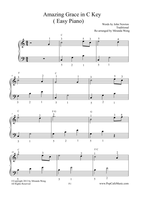 Amazing Grace In C Key Easy Piano Page 2