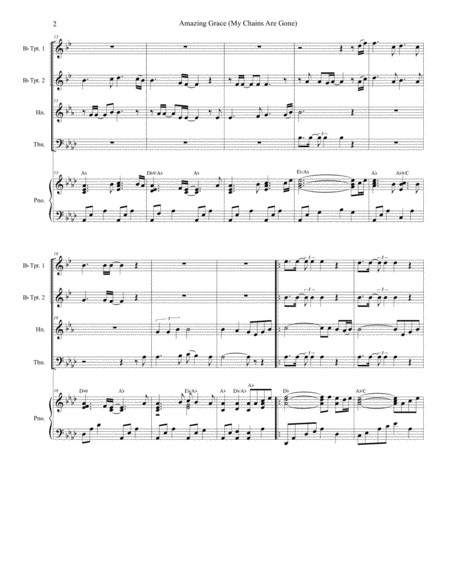 Amazing Grace My Chains Are Gone For Brass Quartet Piano Page 2