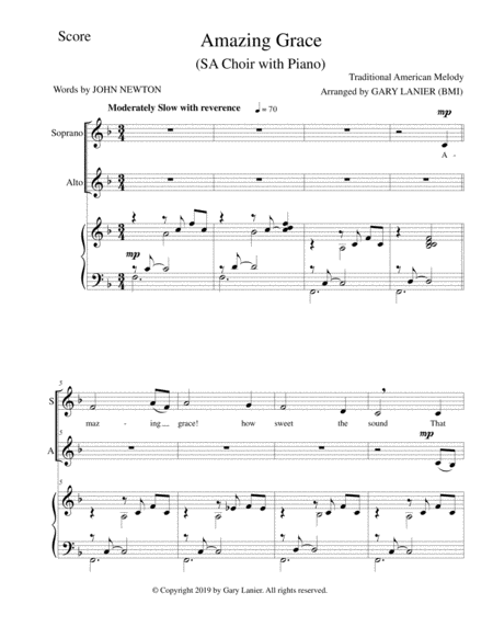 Amazing Grace Sa Choir With Piano Score Choir Part Included Page 2