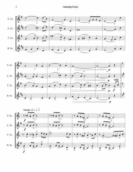 Amazing Grace Saxophone Quartet Jazz Funeral Style Satb Or Aatb Page 2