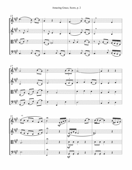 Amazing Grace String Quartet Violin 1 2 Viola And Cello Score Parts Included Page 2