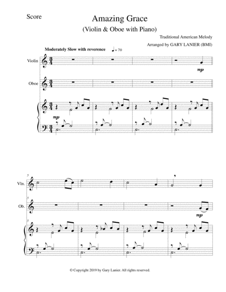 Amazing Grace Violin Oboe With Piano Score Parts Included Page 2