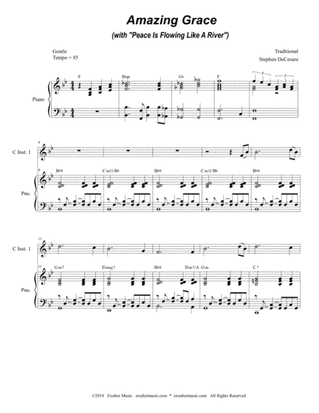 Amazing Grace With Peace Is Flowing Treble C Instrument Duet Page 2