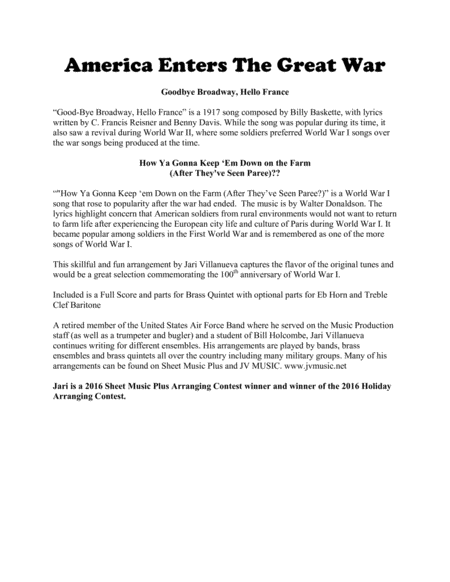 America Enters The Great War For Brass Quintet Page 2