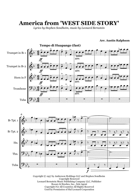 America From West Side Story Brass Quintet Page 2