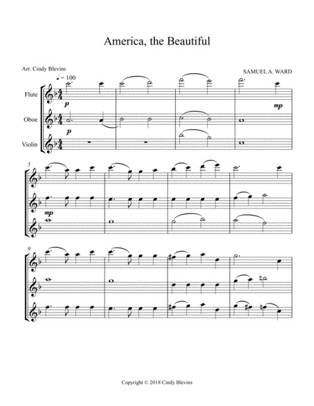 America The Beautiful Arranged For Flute Oboe And Violin Page 2