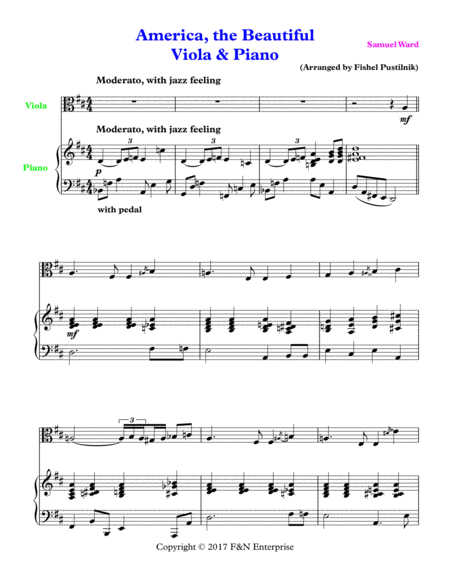 America The Beautiful Piano Background For Viola And Piano Page 2
