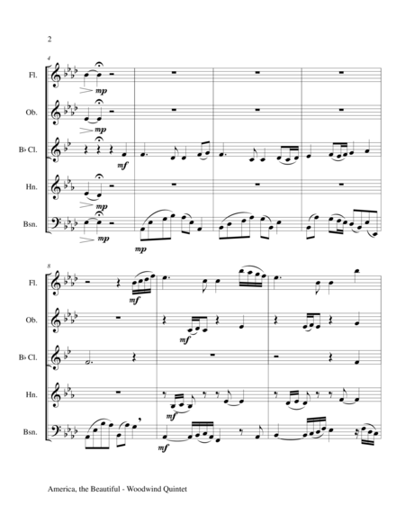 America The Beautiful Woodwind Quintet Score And Parts Page 2