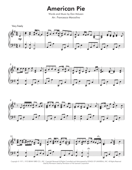 American Pie Intermediate Piano Page 2