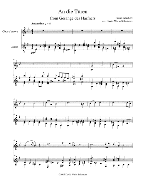 An Die Tren From Gesnge Des Harfners Arranged For Oboe D Amore And Guitar Page 2