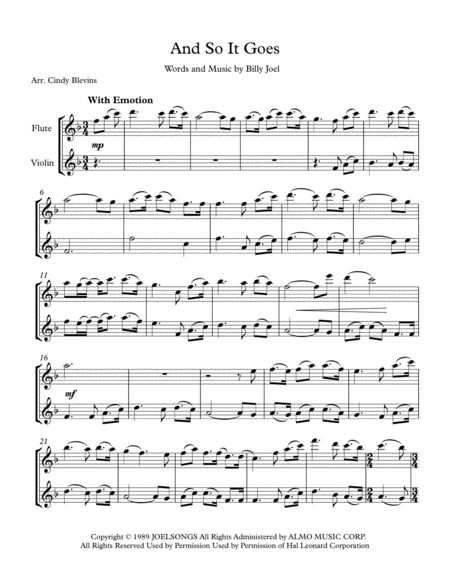 And So It Goes Arranged For Flute And Violin Page 2