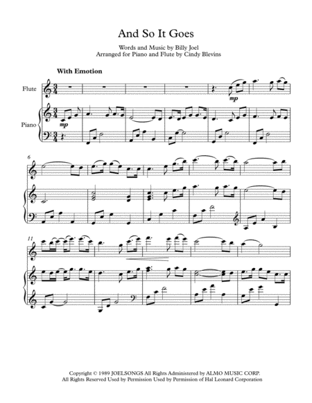 And So It Goes Arranged For Piano And Flute Page 2