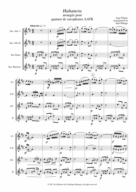 Ange Flgier Habanera Arranged For 2 Alto Saxophones Tenor Saxophone And Baritone Saxophone Page 2