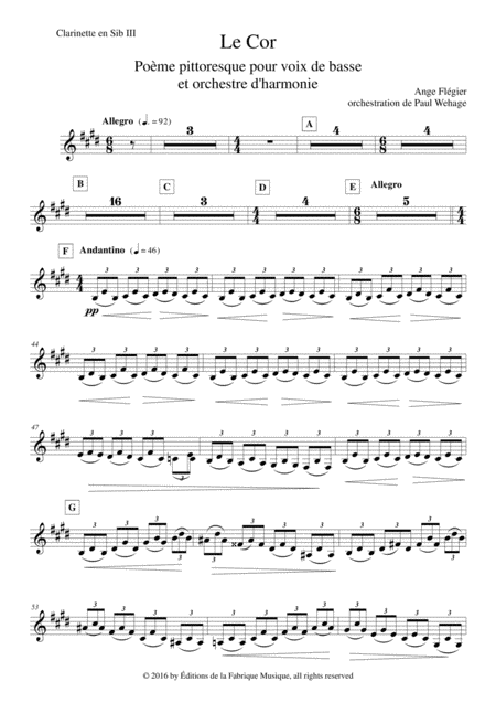 Ange Flgier Le Cor For Bass Voice And Concert Band Bb Clarinet 3 Part Page 2