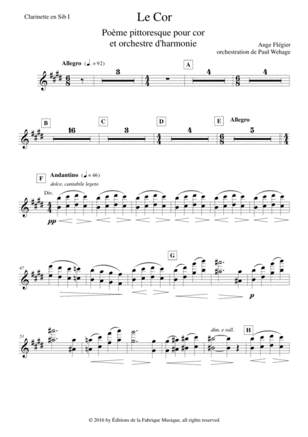 Ange Flgier Le Cor For Solo Horn And Concert Band Bb Clarinet 1 Part Page 2