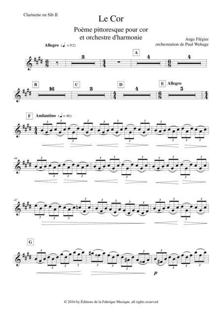 Ange Flgier Le Cor For Solo Horn And Concert Band Bb Clarinet 2 Part Page 2