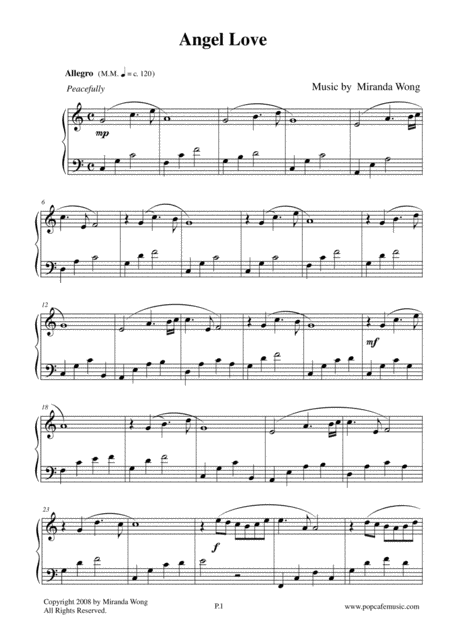 Angel Love Romantic Easy Piano Solo In C Key Page 2