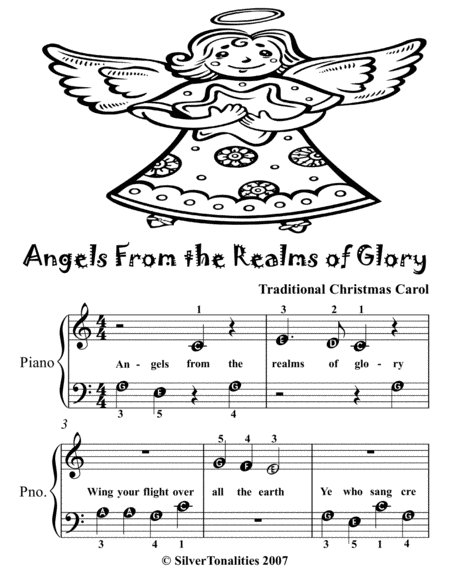 Angels From The Realms Of Glory Beginner Piano Sheet Music Tadpole Edition Page 2