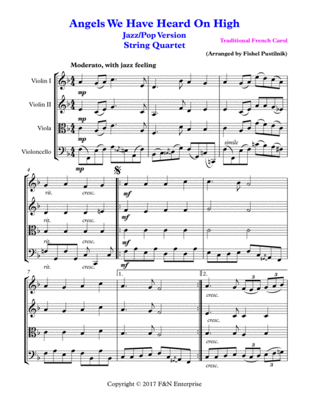 Angels We Have Heard On High For String Quartet Video Page 2