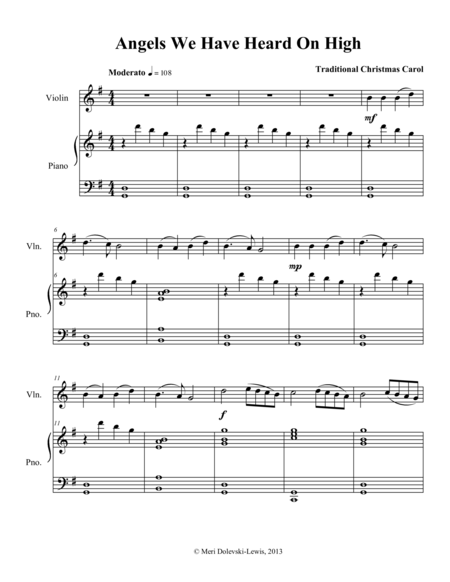 Angels We Have Heard On High Violin Piano Page 2