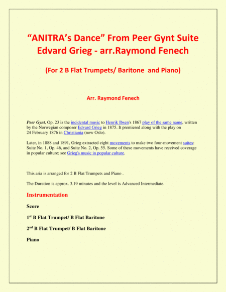 Anitras Dance From Peer Gynt 2 B Flat Trumpets And Piano Page 2