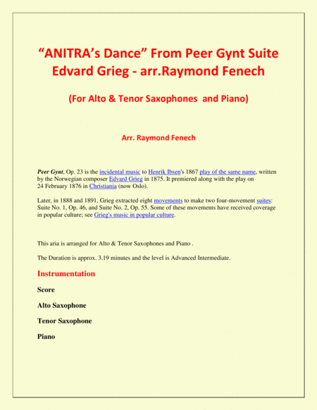 Anitras Dance From Peer Gynt Alto Tenor Saxaphones And Piano Page 2