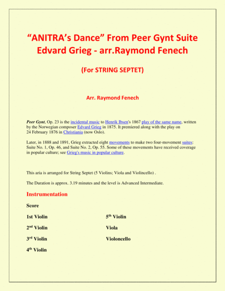 Anitras Dance From Peer Gynt String Septet 5 Violins Viola And Violoncello Page 2