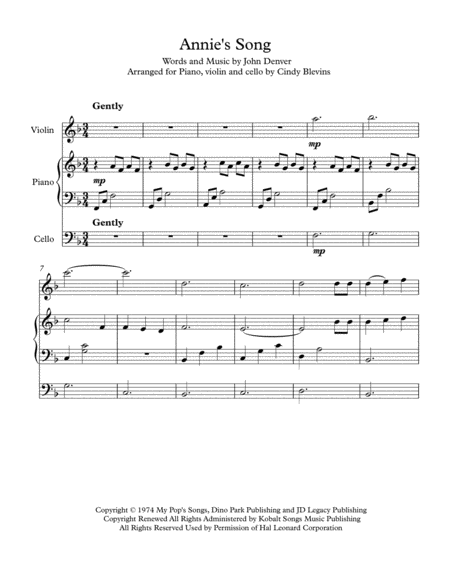 Annies Song Arranged For Piano Violin And Optional Cello Page 2