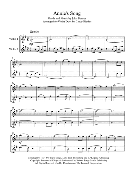 Annies Song Arranged For Violin Duet Page 2