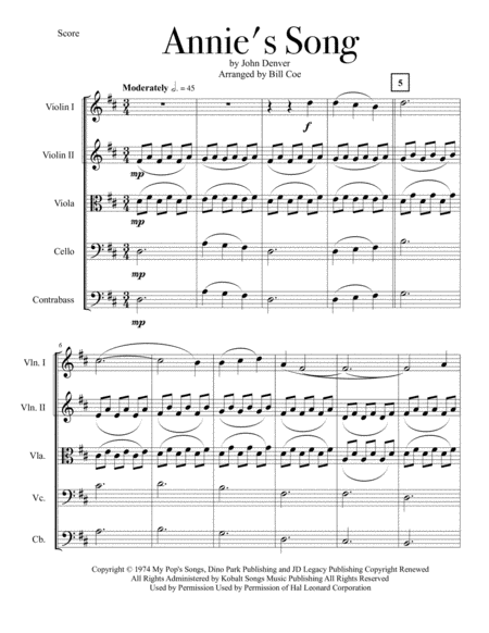 Annies Song You Fill Up My Senses John Denver For String Ensemble Page 2