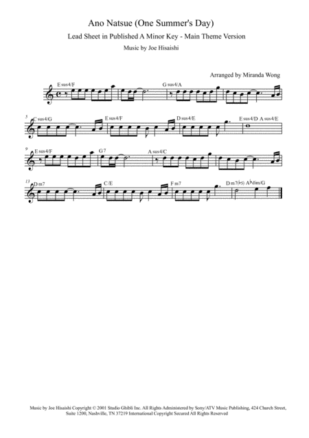 Ano Natsue One Summers Day Flute Piano And Cello In Published A Minor With Chords Page 2