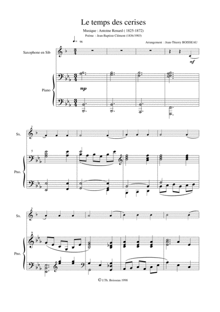 Antoine Renard Le Temps Des Cerises Arranged For Bb Soprano Or Tenor Saxophone And Piano Page 2