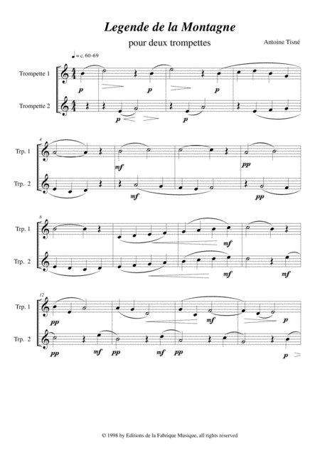 Antoine Tisn Lgende De La Montagne For Two Trumpets Bb Or C Page 2