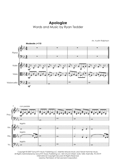 Apologize Strings And Piano Band Parts Page 2