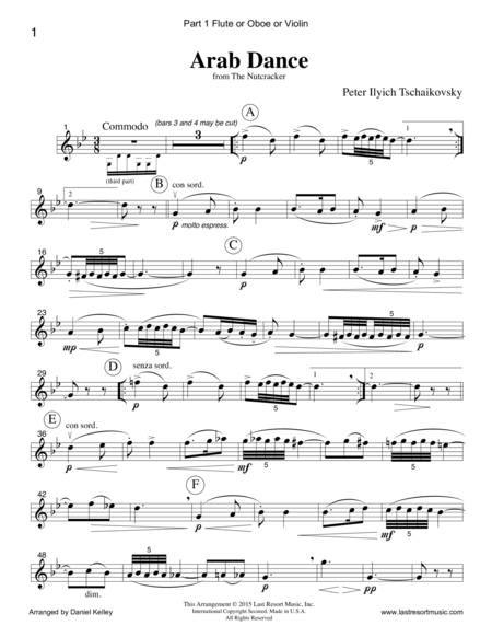 Arab Dance From The Nutcracker For Piano Quartet Violin Viola Cello Piano Set Of 4 Parts Page 2