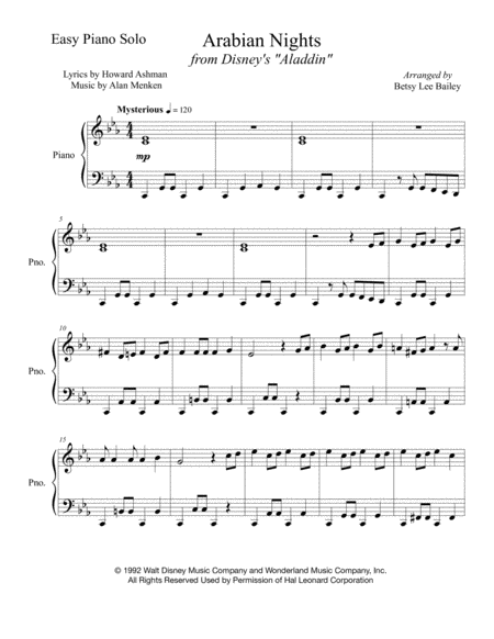 Arabian Nights Easy Piano Solo Page 2