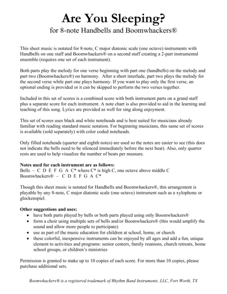 Are You Sleeping For 8 Note Bells And Boomwhackers With Black And White Notes Page 2