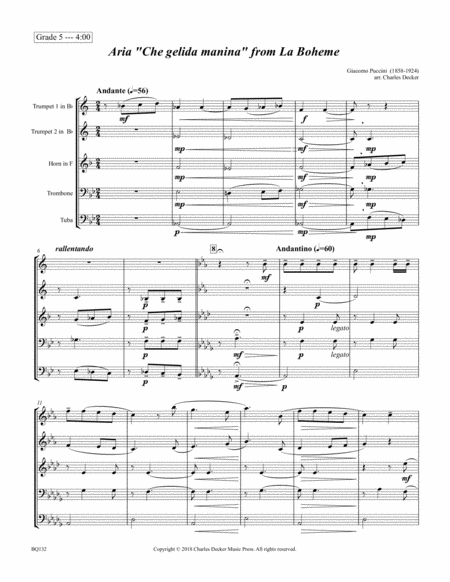 Aria Che Gelida Manina From La Boheme For Brass Quintet Page 2